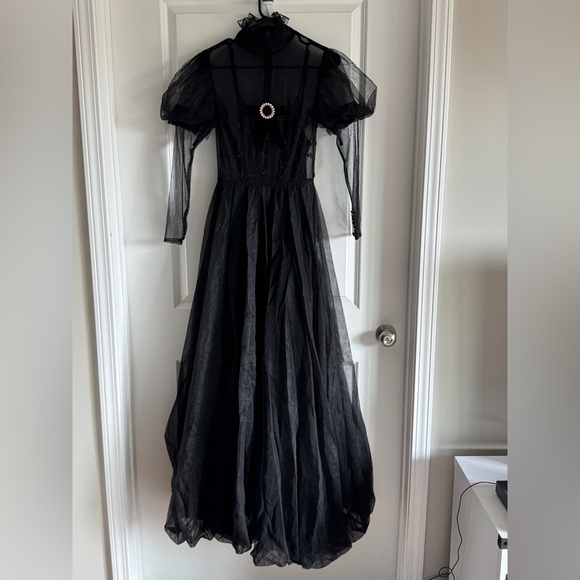 Elegant Black Wednesday Addams inspired Evening Gown - Picture 8 of 16